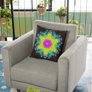 Retro Mandala Flower Rosa Gult och Blue Kudde