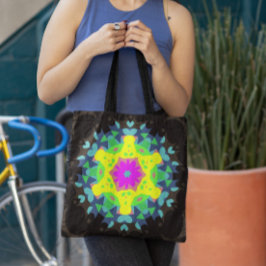 Retro Mandala Flower Rosa Gult och Blue Tygkasse