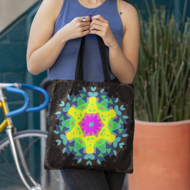 Retro Mandala Flower Rosa Gult och Blue Tygkasse (Skapare uppladdad)