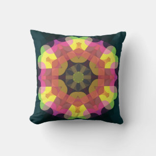 Retro Mandala Flower Rosa Gult och Grönt Kudde