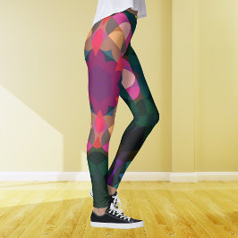 Retro Mandala Flower Rosa Lila and Gult Leggings