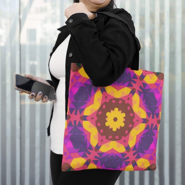 Retro Mandala Flower Rosa Lila and Gult Tygkasse (Skapare uppladdad)