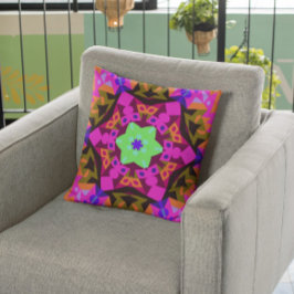 Retro Mandala Flower Rosa Orange och Grönt Kudde
