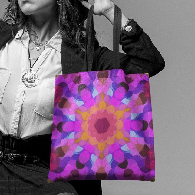 Retro Mandala Flower Rosa Orange och Lila Tygkasse (Skapare uppladdad)