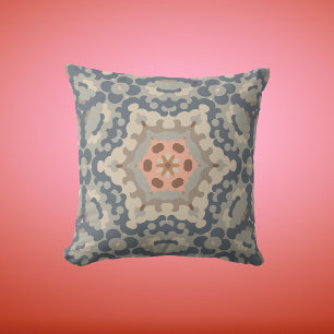 Retro Mandala Flower Tan Blue och Orange Kudde