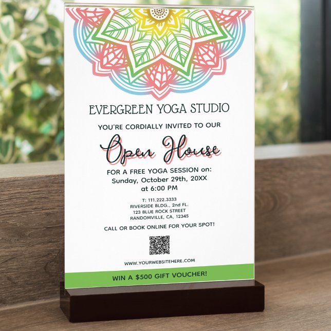 Retro Mandala Flower Yoga Studio Open House Flygblad (Spread the word about your yoga studio's upcoming events with a unique mandala-designed flyer.)