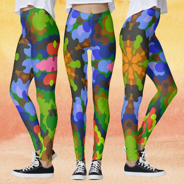 Retro Mandala Grönt Blue och Rosa Leggings (Skapare uppladdad)