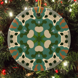 Retro Mandala Grönt Brown och Orange Julgransprydnad Keramik