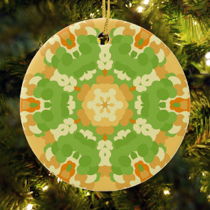 Retro Mandala-Grönt och Orange Julgransprydnad Keramik