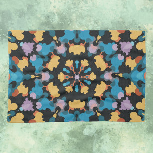 Retro Mandala Gult Blue och Orange Kökshandduk