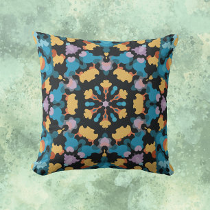 Retro Mandala Gult Blue och Orange Kudde