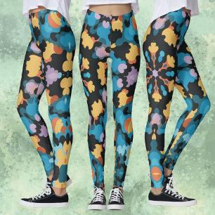 Retro Mandala Gult Blue och Orange Leggings