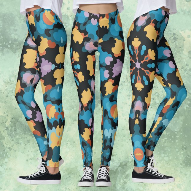Retro Mandala Gult Blue och Orange Leggings (Skapare uppladdad)