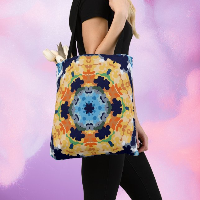 Retro Mandala Gult Blue och Orange Tygkasse (Skapare uppladdad)
