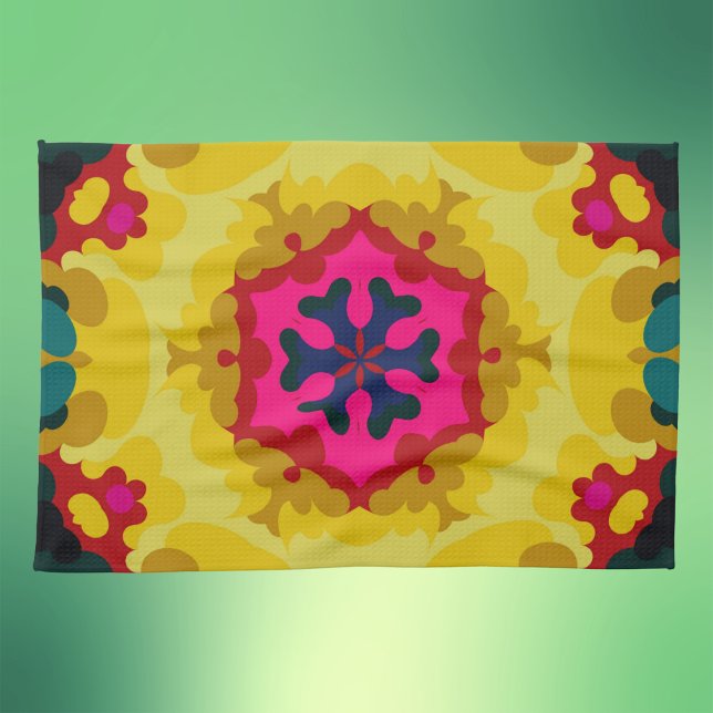 Retro Mandala Gult Blue och Rosa Kökshandduk (Skapare uppladdad)