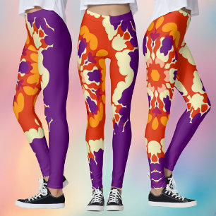 Retro Mandala Lila Red och Orange Leggings