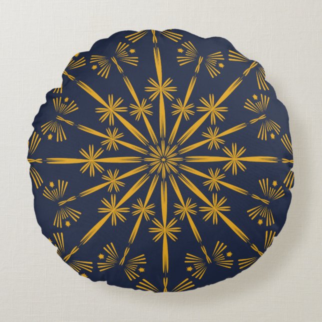 Retro Mandala Midnight Round Pillow Rund Kudde (Framsidan)