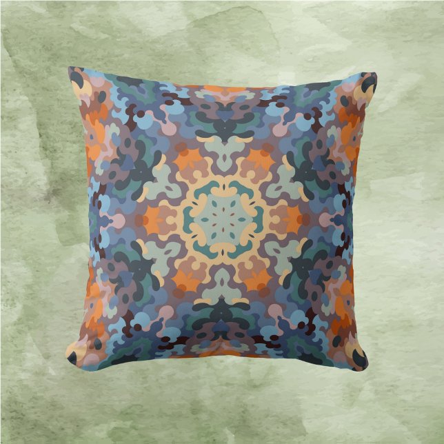 Retro Mandala Orange Blue och Gult Kudde (Skapare uppladdad)