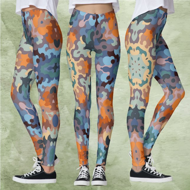 Retro Mandala Orange Blue och Gult Leggings (Skapare uppladdad)