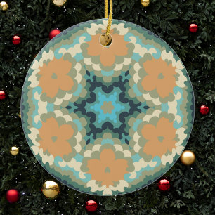 Retro Mandala Orange och Blue Julgransprydnad Keramik