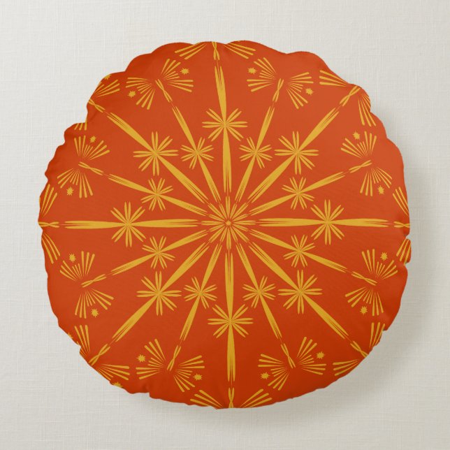 Retro Mandala Papaya Round Pillow Rund Kudde (Framsidan)