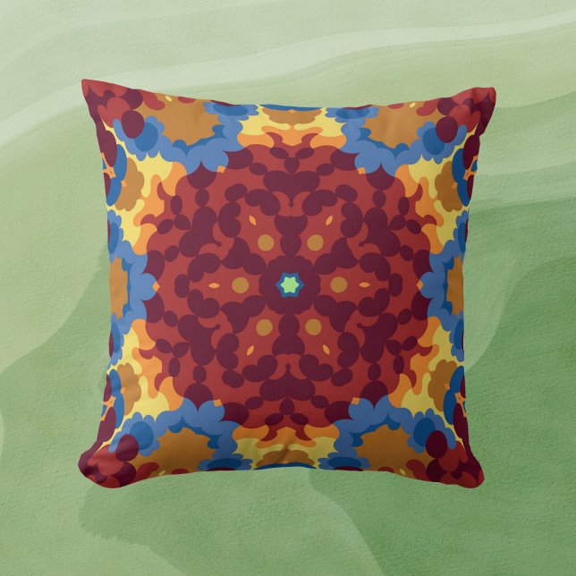 Retro Mandala Red Blue och Gult Kudde (Skapare uppladdad)