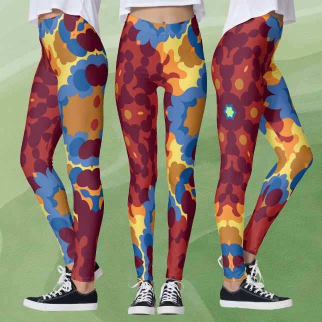 Retro Mandala Red Blue och Gult Leggings (Skapare uppladdad)