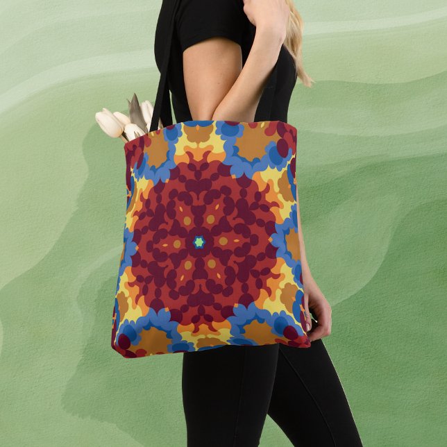 Retro Mandala Red Blue och Gult Tygkasse (Skapare uppladdad)