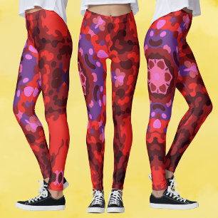 Retro Mandala Red och Lila Leggings