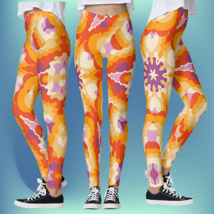 Retro Mandala Red Orange Lila och Gult Leggings