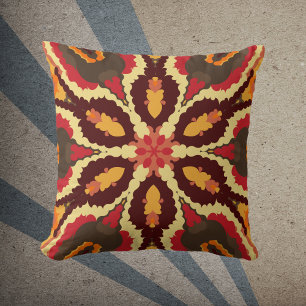 Retro Mandala Red Orange och Brown Kudde