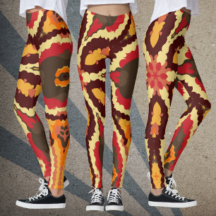 Retro Mandala Red Orange och Brown Leggings