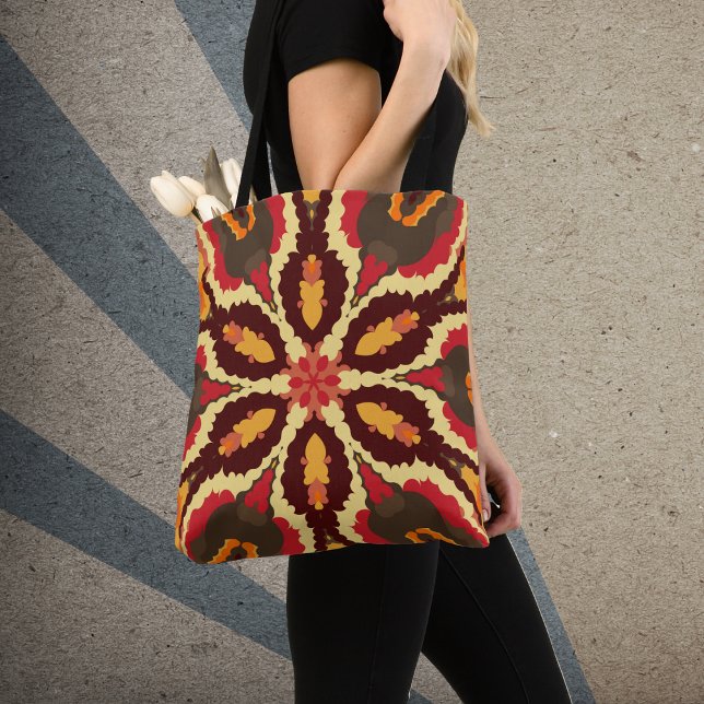 Retro Mandala Red Orange och Brown Tygkasse (Skapare uppladdad)