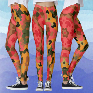 Retro Mandala Red Orange och Grönt Leggings
