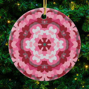 Retro Mandala Rosa Red and White Julgransprydnad Keramik