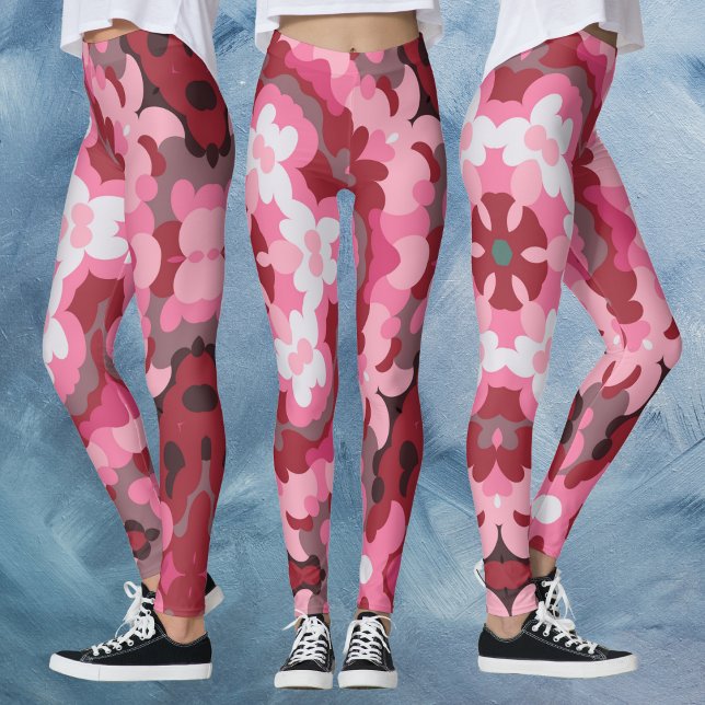 Retro Mandala Rosa Red and White Leggings (Skapare uppladdad)