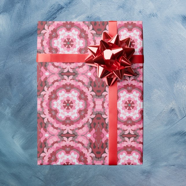 Retro Mandala Rosa Red and White Presentpapper (Skapare uppladdad)