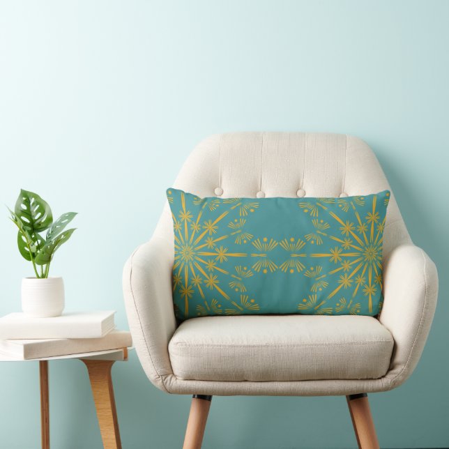 Retro Mandala Teal Lumbar Pillow Lumbarkudde (Stol)