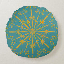 Retro Mandala Teal Round Pillow Rund Kudde