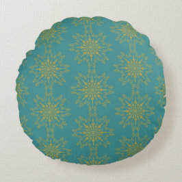 Retro Mandala Teal Round Pillow Rund Kudde