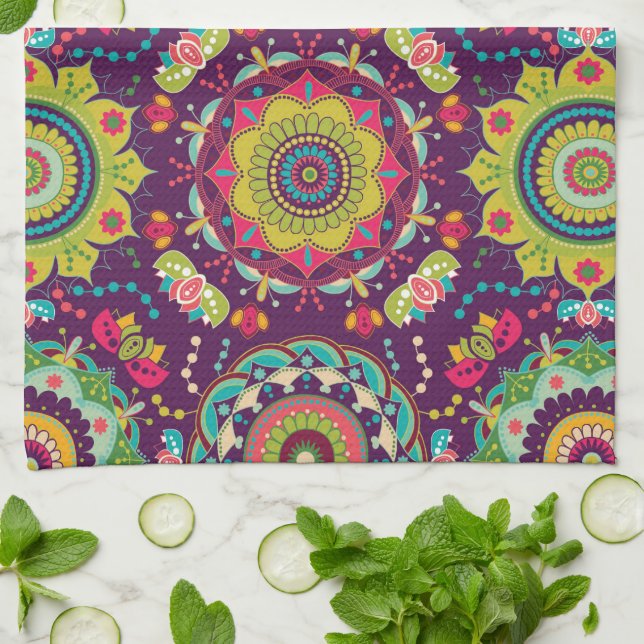 Retro Mandalas Mönster Kökshandduk (Vikta)