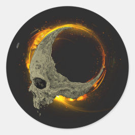 Retro måne Dead Burning Skull i brand Runt Klistermärke