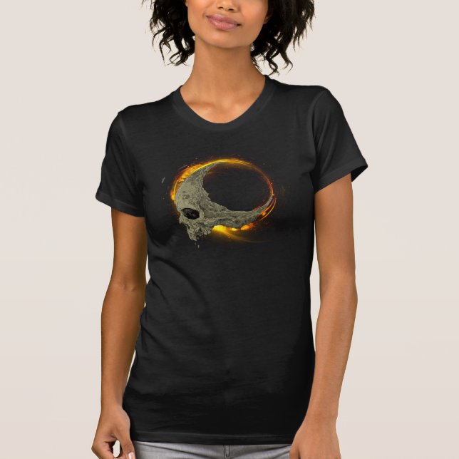 Retro måne Dead Burning Skull i brand T Shirt (Framsida)