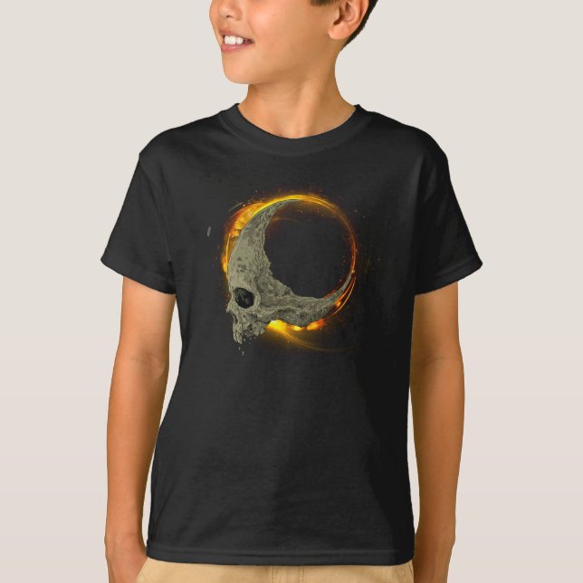Retro måne Dead Burning Skull i brand T Shirt (Framsida)