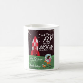 Retro månflygning tecknad resa affisch kaffemugg