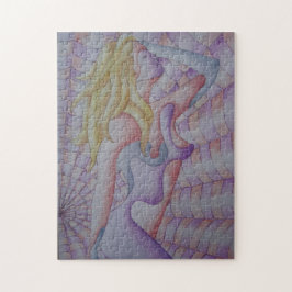 retro mångfärgad rosa posera dam för abstrakt pussel