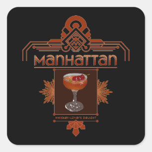 Retro Manhattan Cocktail Illustration Fyrkantigt Klistermärke