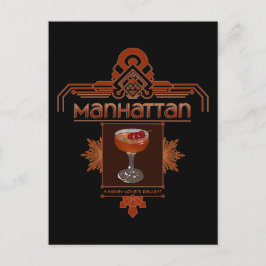 Retro Manhattan Cocktail Illustration Vykort