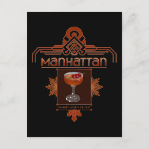 Retro Manhattan Cocktail Illustration Vykort