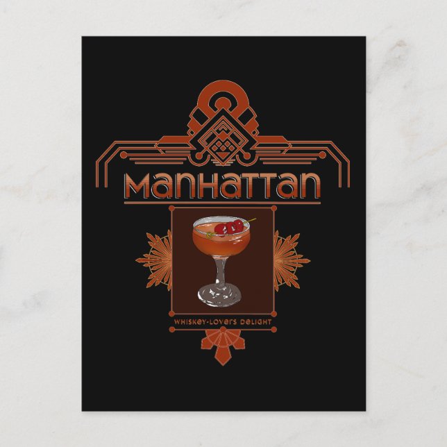 Retro Manhattan Cocktail Illustration Vykort (Framsida)